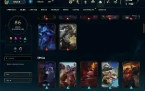 Unranked com 115 Champs e 86 Skins ( JG / TOP / MID )