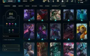 Unranked com 115 Champs e 86 Skins ( JG / TOP / MID )