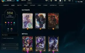 Conta LOL D4 323skins, todos os camps hab, 76k EA, 1k rp