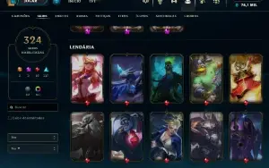 Conta LOL D4 323skins, todos os camps hab, 76k EA, 1k rp