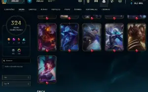 Conta LOL D4 323skins, todos os camps hab, 76k EA, 1k rp