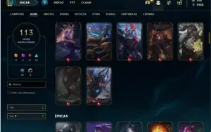 Conta unranked com 132 Champs e 113 Skins