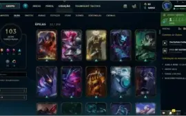 conta LoL platina 4 103 skins todos champs vender hj