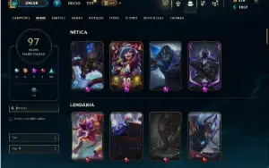 Unranked com 150 Champs e 97 Skins ( MID / JG / TOP )