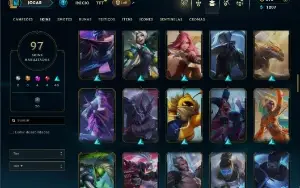 Unranked com 150 Champs e 97 Skins ( MID / JG / TOP )
