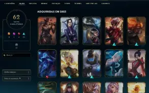 Conta LoL 100 Champions 62 Skins Ex Emerald LvL 149