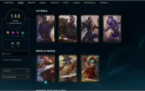 Conta lol com 155 champs, 144 skins ( 4 Vitóriosas )