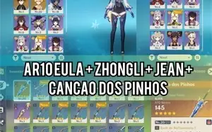 Conta Genshin Impact ar10 Eula + Zhongli + Jean + CançãoPinh