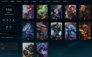 Conta lol com todos os campeões e 166 skins