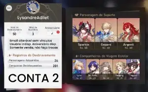 Conta Honkai Star Rail Tl50 + 5 5* & 4 Cones 5*