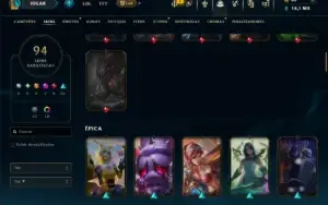 Ouro 4 com TODOS os Champs e 94 Skins ( MID / JG / TOP )