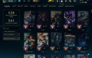 Ouro 4 com TODOS os Champs e 94 Skins ( MID / JG / TOP )
