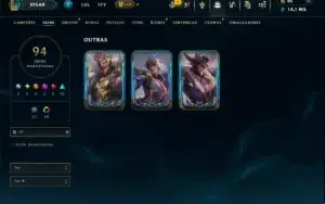 Ouro 4 com TODOS os Champs e 94 Skins ( MID / JG / TOP )