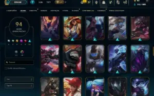 Ouro 4 com TODOS os Champs e 94 Skins ( MID / JG / TOP )