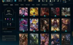 Bronze 3 com 100 Champs e 81 Skins + 1 Prestigio do Yi