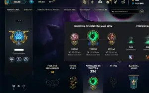 Unranked com 155 Champs e 171 Skins + Rammus Rei (SUP / ADC)