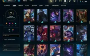 Unranked com 155 Champs e 171 Skins + Rammus Rei (SUP / ADC)
