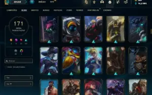 Unranked com 155 Champs e 171 Skins + Rammus Rei (SUP / ADC)