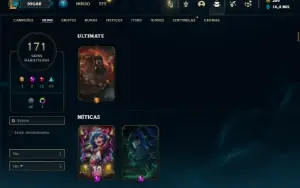 Unranked com 155 Champs e 171 Skins + Rammus Rei (SUP / ADC)