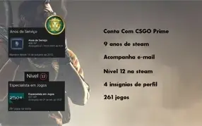 Conta CSGO Prime, 261 jogos, 9 anos de Steam e Level 12