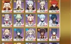 Genshin impact conta AR 57, 9 personagens 5 estrelas