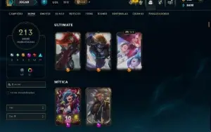 Unranked com 120 Champs e 213 Skins ( MAIN ADC )