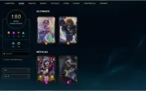 Conta Platina com 145 campeões, 180 skins
