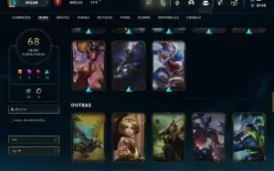 Unranked com 100 Champs e 68 Skins