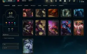 Unranked com 100 Champs e 68 Skins