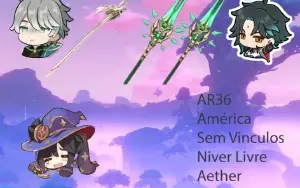 AR36 - Alhaitham com Falcão+Xiao com 2 Lanças de Jade + Mona
