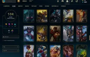 Unranked com 140 Champs e 104 Skins