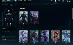 Conta bronze 1 com 62 Champs e 31 Skins + 2 Fragmentos
