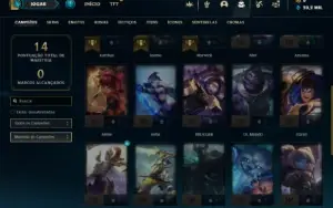 Mestre com 26 Champs e 2 Skins + 11 Fragmentos