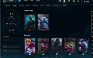 conta mestre com 80 champions, 13 skins, e hextec sobrando