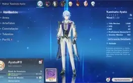 Contas Genshin Impact AR 5 e 7 com Kamisato Ayato