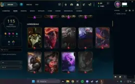 Conta lol top, falta 18 campeões 115 skins