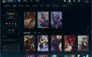 Conta LoL 1k+ skins, platina IV.