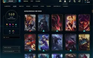 Conta Platina 1, com 169 skins, sendo 3 míticas, 140 "gemas"