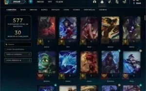 Conta Platina 1, com 169 skins, sendo 3 míticas, 140 "gemas"