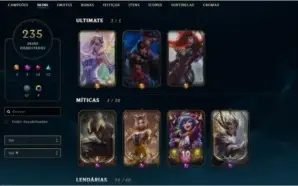 CONTA LOL ALL CHAMPS PLAT2 235 SKINS ETERNOS ATIVOS