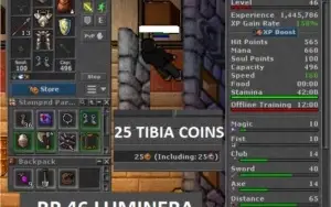 rp 46 luminera, ek 37 zunera + 25 tibia coins + 120k bank