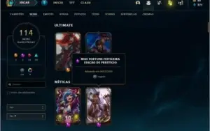Conta ouro 3 MAIN ADC com 100 champs e 114 skins