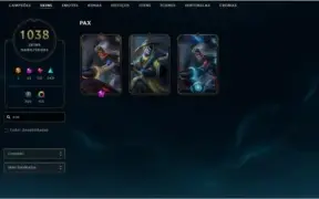 Conta LoL  PAX  Platina 3  1038 Skins  Todos os campeões