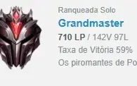 Conta GrãoMestre (700 PDL) SoloQ (59% Winrate)