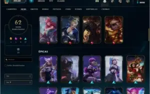 LEAGUE OF LEGENDS - LOL - CONTA PRATA 1 62 SKINS