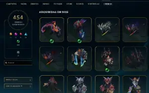 Conta mestre lol com 1138 skins, all champs, mmr bom