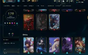Unranked com 150 Champs e 179 Skins ( JG / MID / SUP )