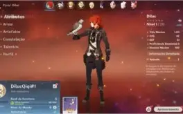 Conta Genshin Impact AR 5 com Diluc + Qiqi