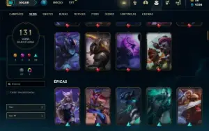 Unranked com 135 Champs e 131 Skins + 250k de Lee