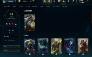 Unranked com 90 Champs e 34 Skins + 3 Vitoriosas